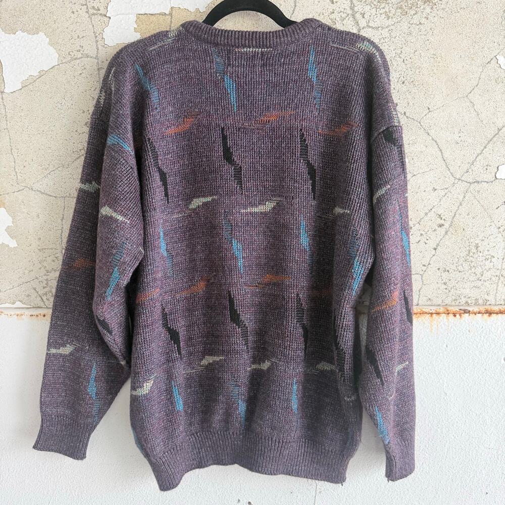 Vtg Grandpa Sweater Geometric Knit Purple‎ Abstract 90s Ziziano USA Made Mens XL - Picture 3 of 8